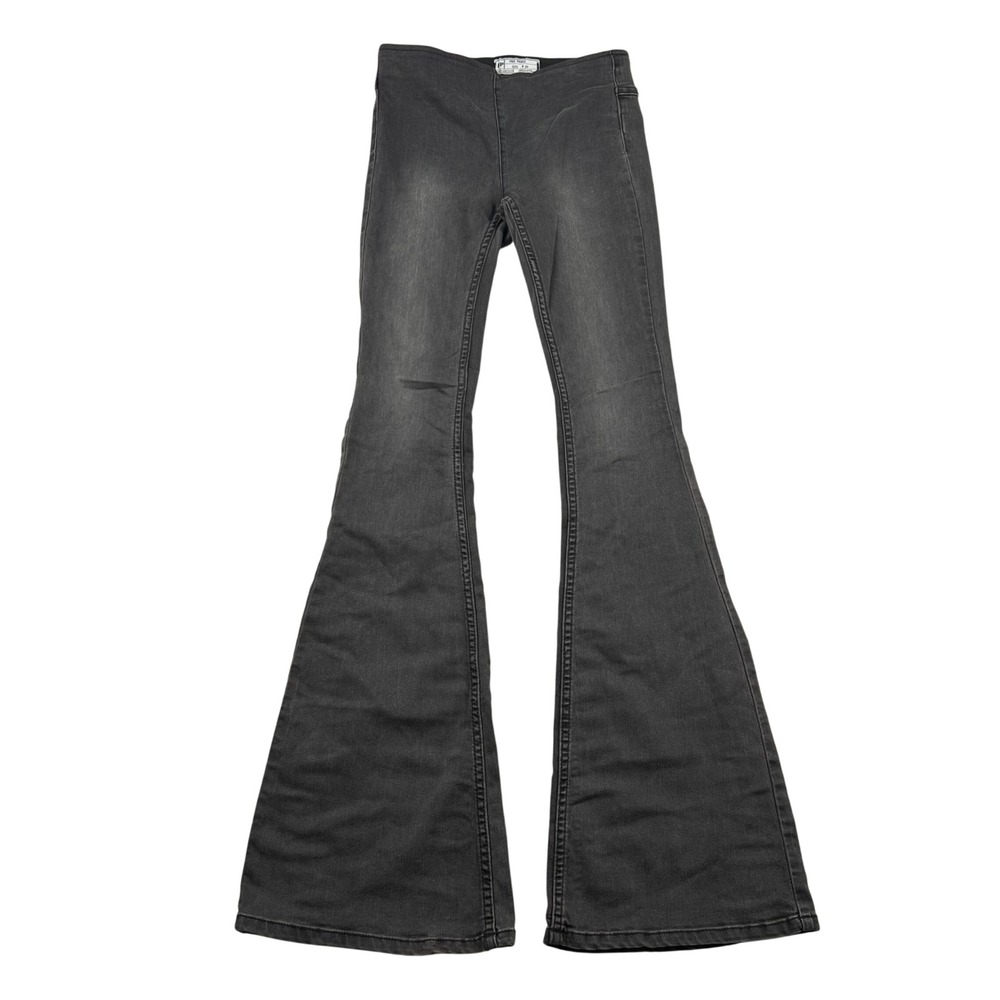 Free People Flare Jeans Womens 25 Charcoal Retro Disco Stretch Bell Bottoms